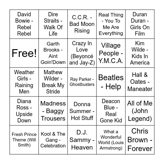 MUSIC BINGO Card