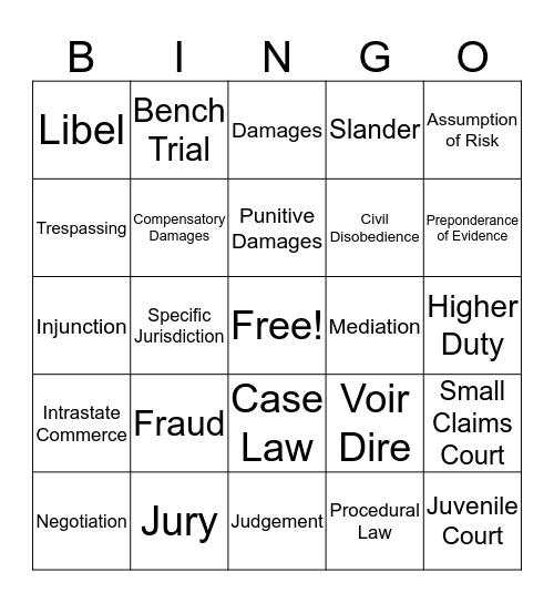 Business Law: Unit 1 Bingo Card