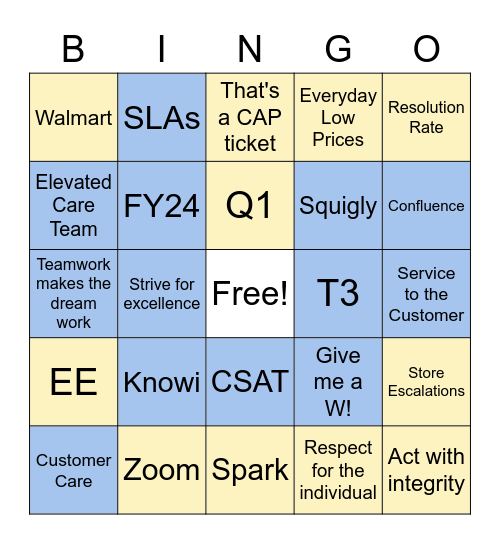 Elevated Care Response Team Bingo Card
