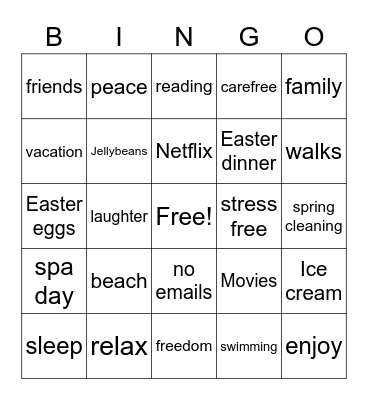 Spring Break Bingo Card