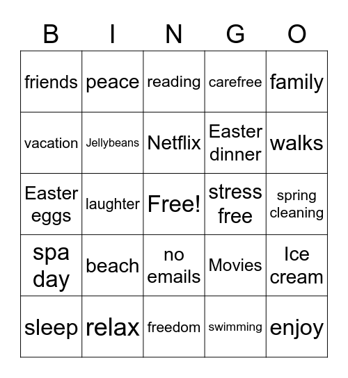 Spring Break Bingo Card