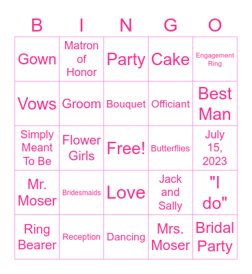 Victoria's Bridal Bingo Card