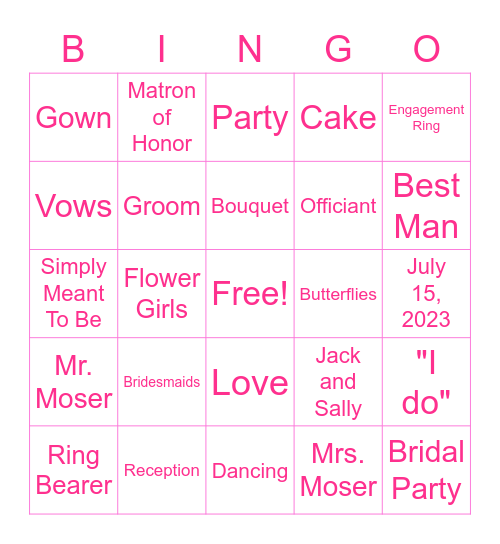 Victoria's Bridal Bingo Card