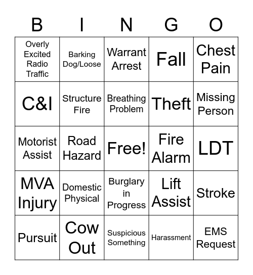 Dispatch Bingo Card