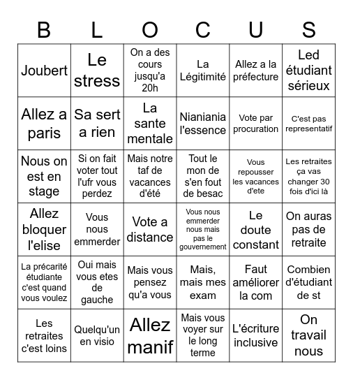 Bingo blocus Bingo Card