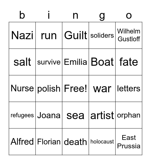 Salt To The Sea Bingo Card