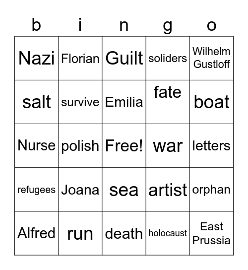 Salt To The Sea Bingo Card