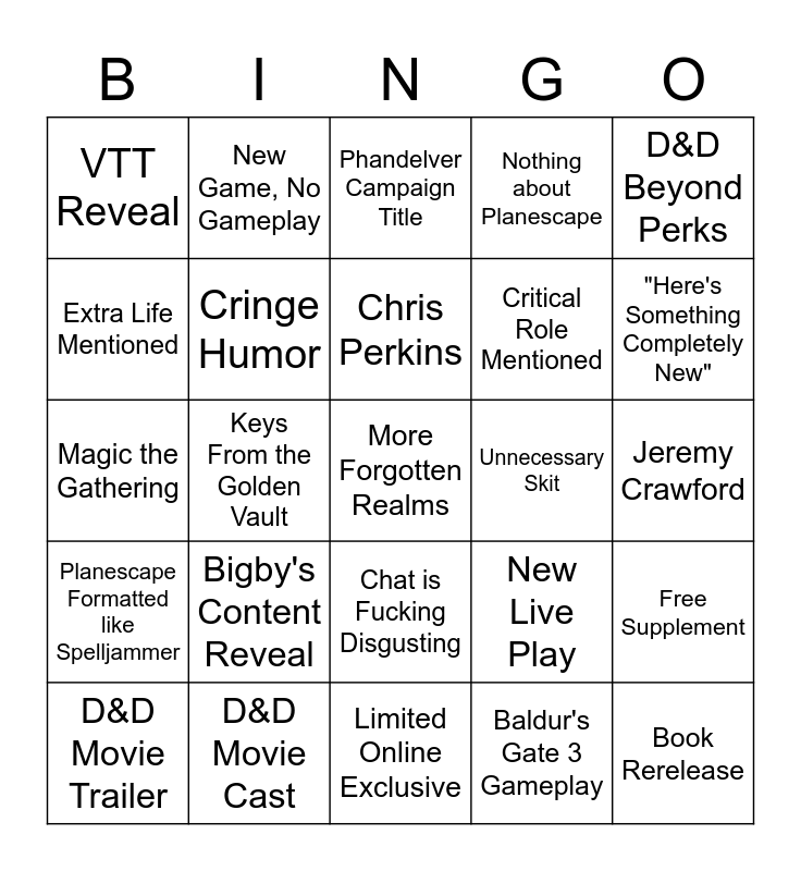 D&D Direct Bingo Card