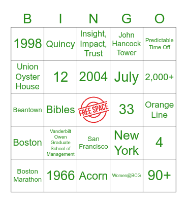 BCG Bingo Card