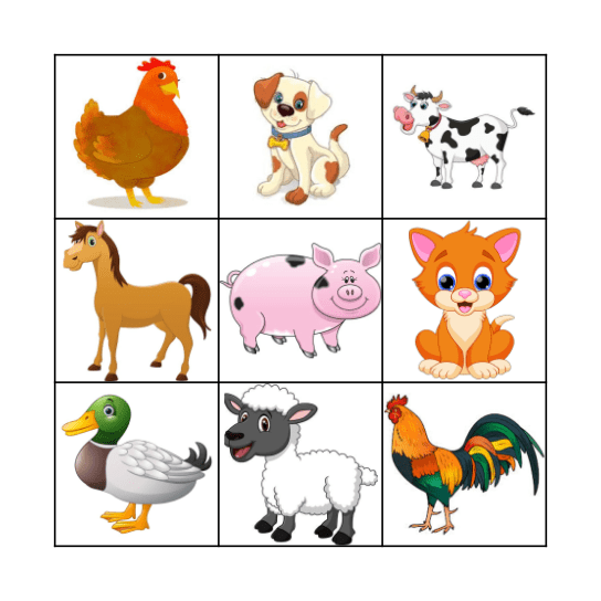 Farm Animals Bingo Card