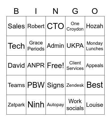 Hozah Bingo Card