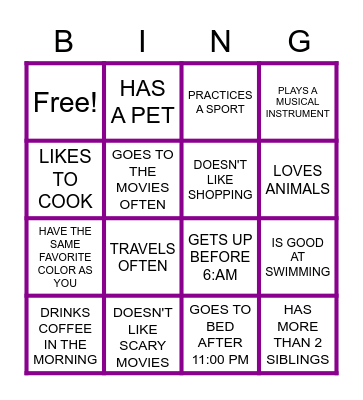 CLASSMATE BINGO Card