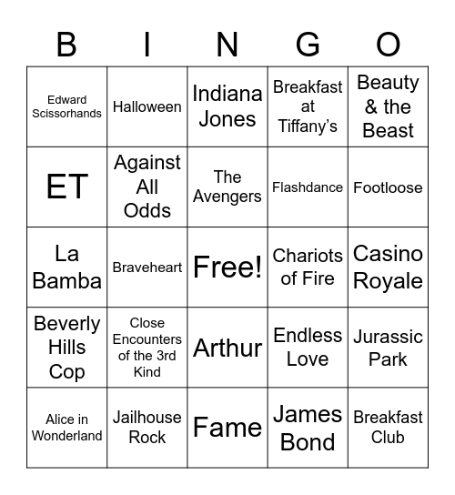 Movie Theme Songs 1 Bingo Card