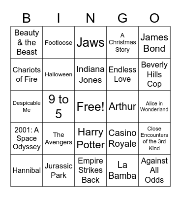 Movie Theme Songs 1 Bingo Card