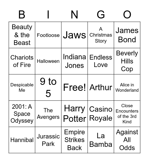 Movie Theme Songs 1 Bingo Card