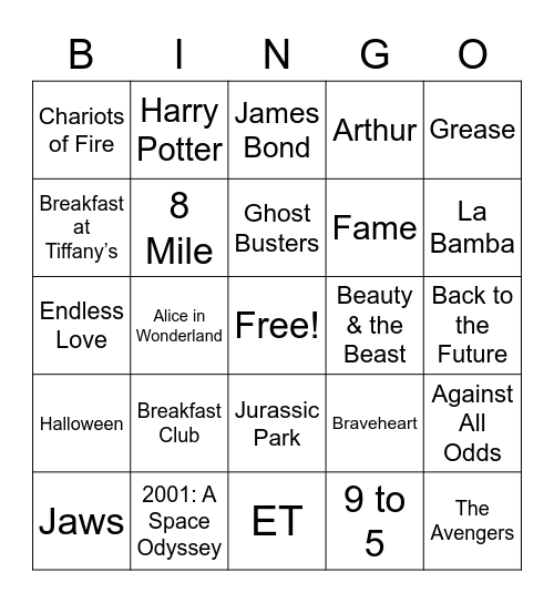 Movie Theme Songs 1 Bingo Card