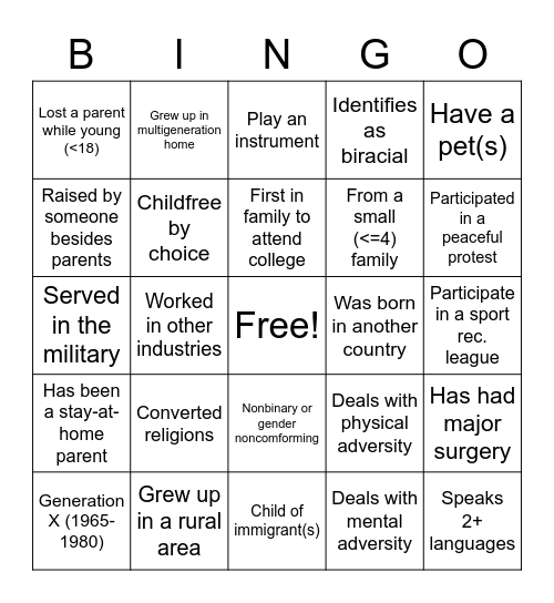 DIVERSITY Bingo Card