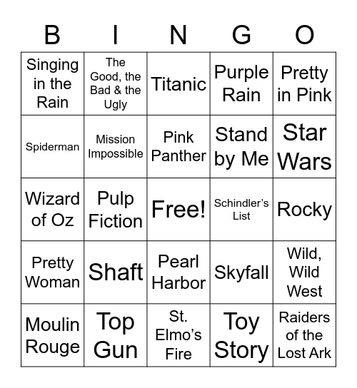 Movie Theme Songs 2 Bingo Card