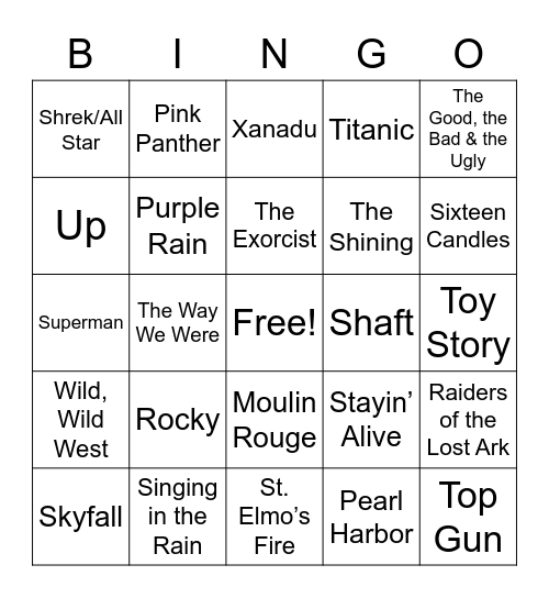 Movie Theme Songs 2 Bingo Card