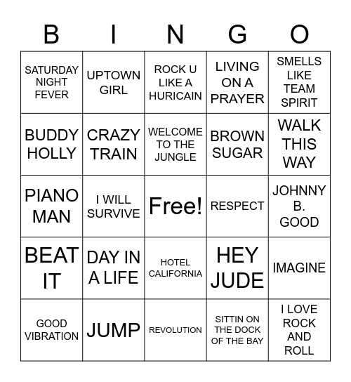 JUKEBOX BINGO Card
