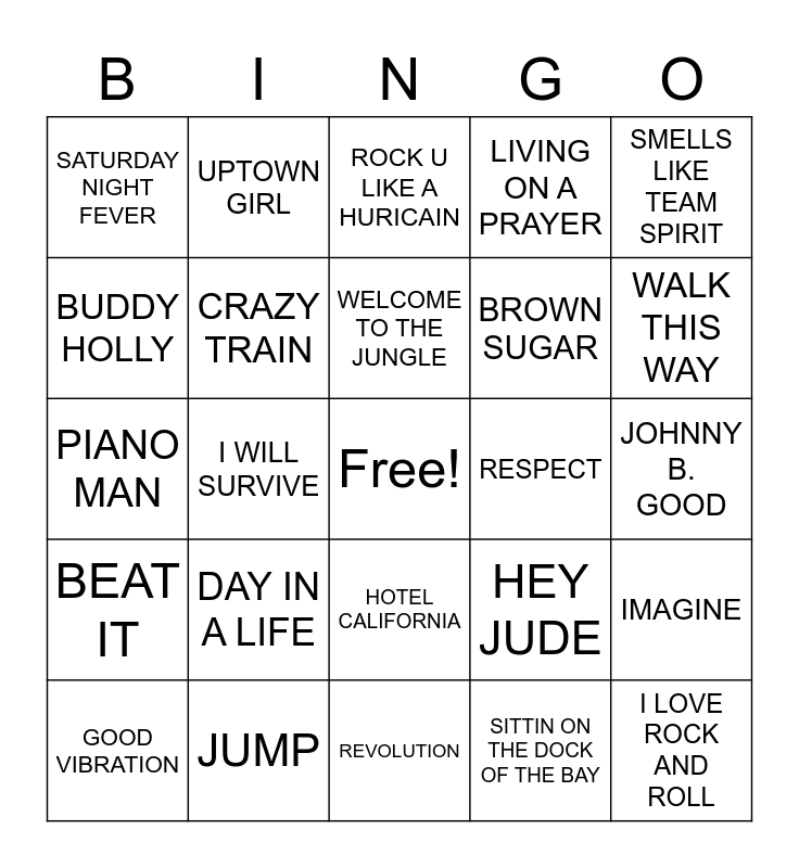 JUKEBOX BINGO Card