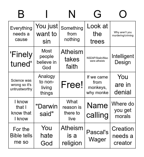 Theist Bingo Card