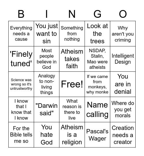 Theist Bingo Card