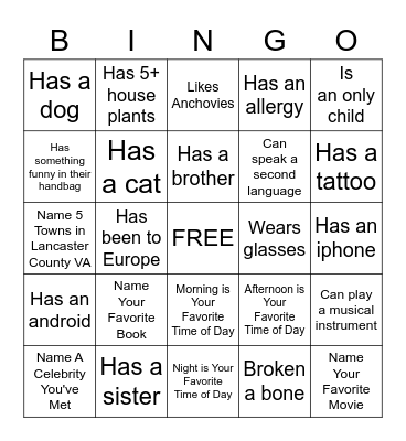 Ice-Ice Breaker! Bingo Card