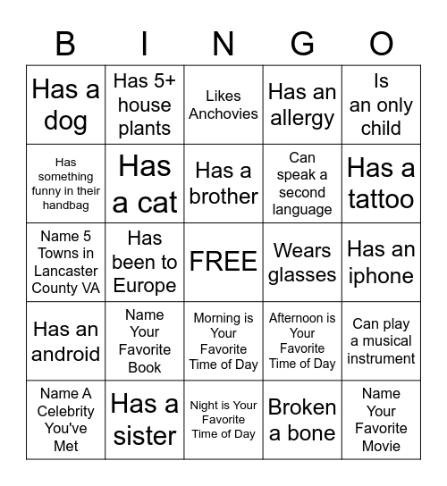 Ice-Ice Breaker! Bingo Card