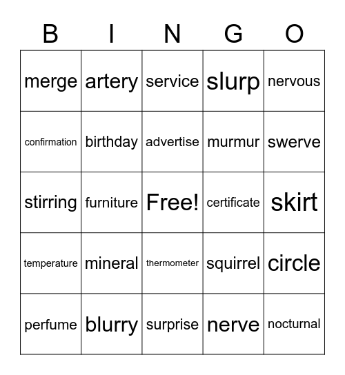 7-2 Bingo Card