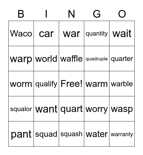 7-6 Bingo Card