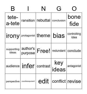 STAAR VOCABULARY Bingo Card