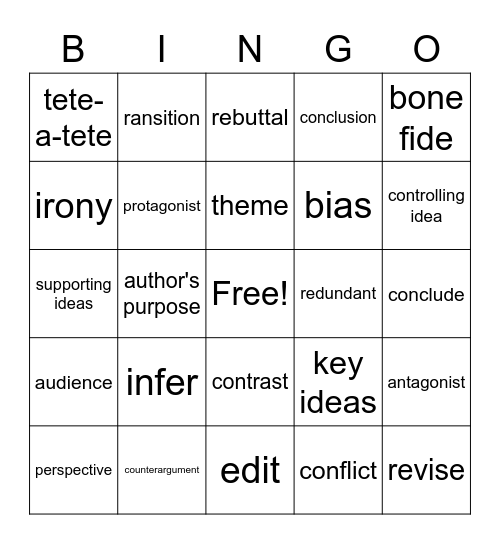 STAAR VOCABULARY Bingo Card