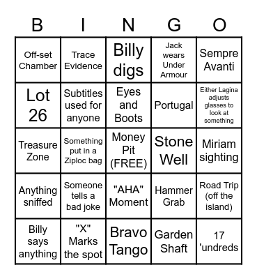 Curse of Oak Island Bingo Card