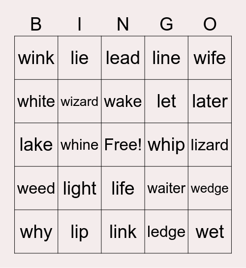 Minimal Pair Bingo Card