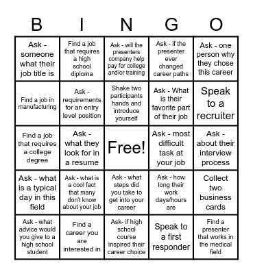 Career Fair Bingo Card