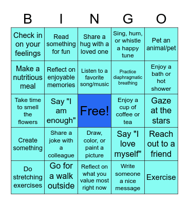 Self-Care for Mental Health Awareness Month Bingo Card