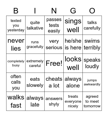 Get to know you Bingo Card