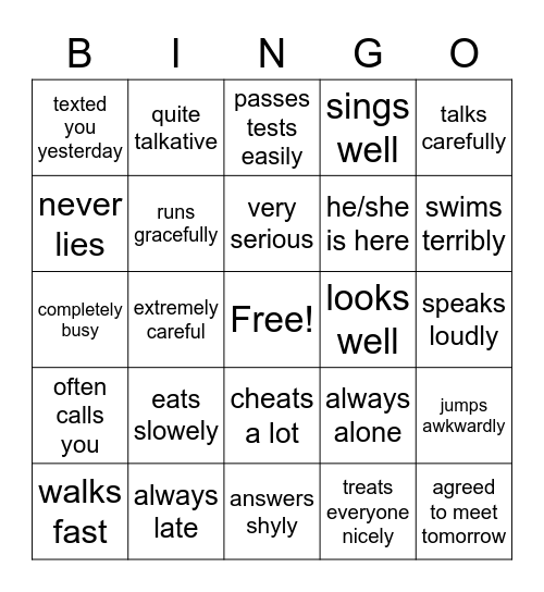 Get to know you Bingo Card