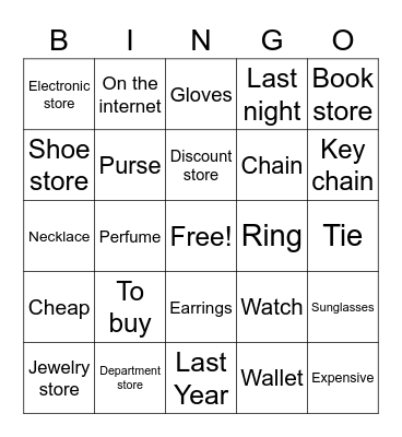 Stores and Gifts Bingo Card