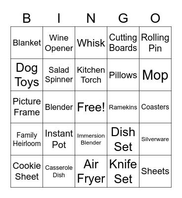 Bridal Shower Bingo Card