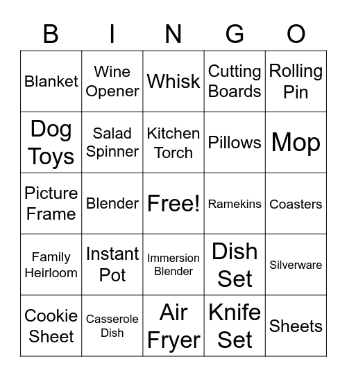 Bridal Shower Bingo Card