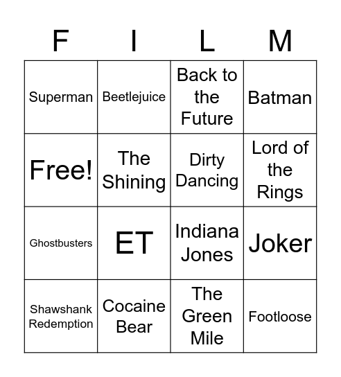 Movie Bingo Card