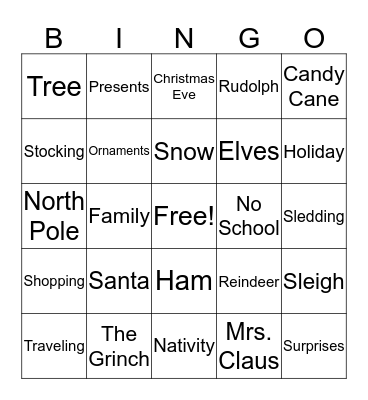 Merry Christmas Bingo Card
