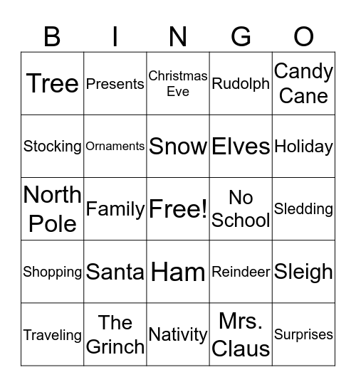 Merry Christmas Bingo Card