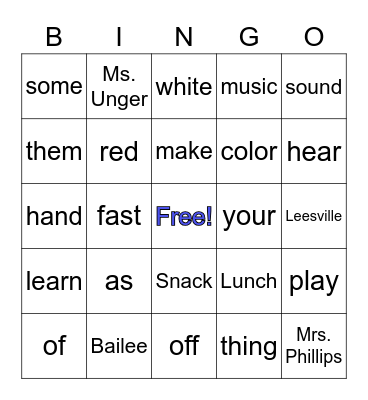 Light and Sound Bingo Card
