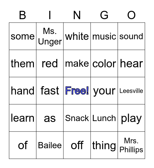 Light and Sound Bingo Card