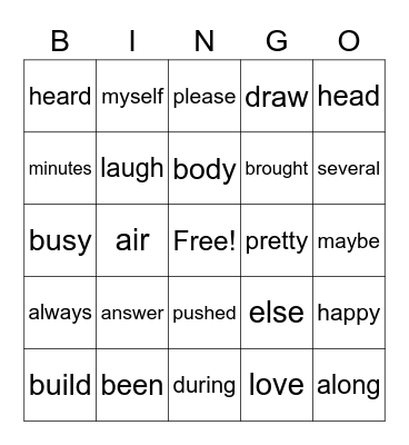 Block 5 Bingo Card