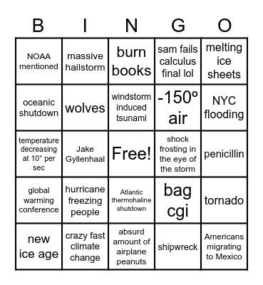 DAY AFTER TOMORROW Bingo Card
