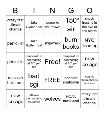 DAY AFTER TOMORROW Bingo Card